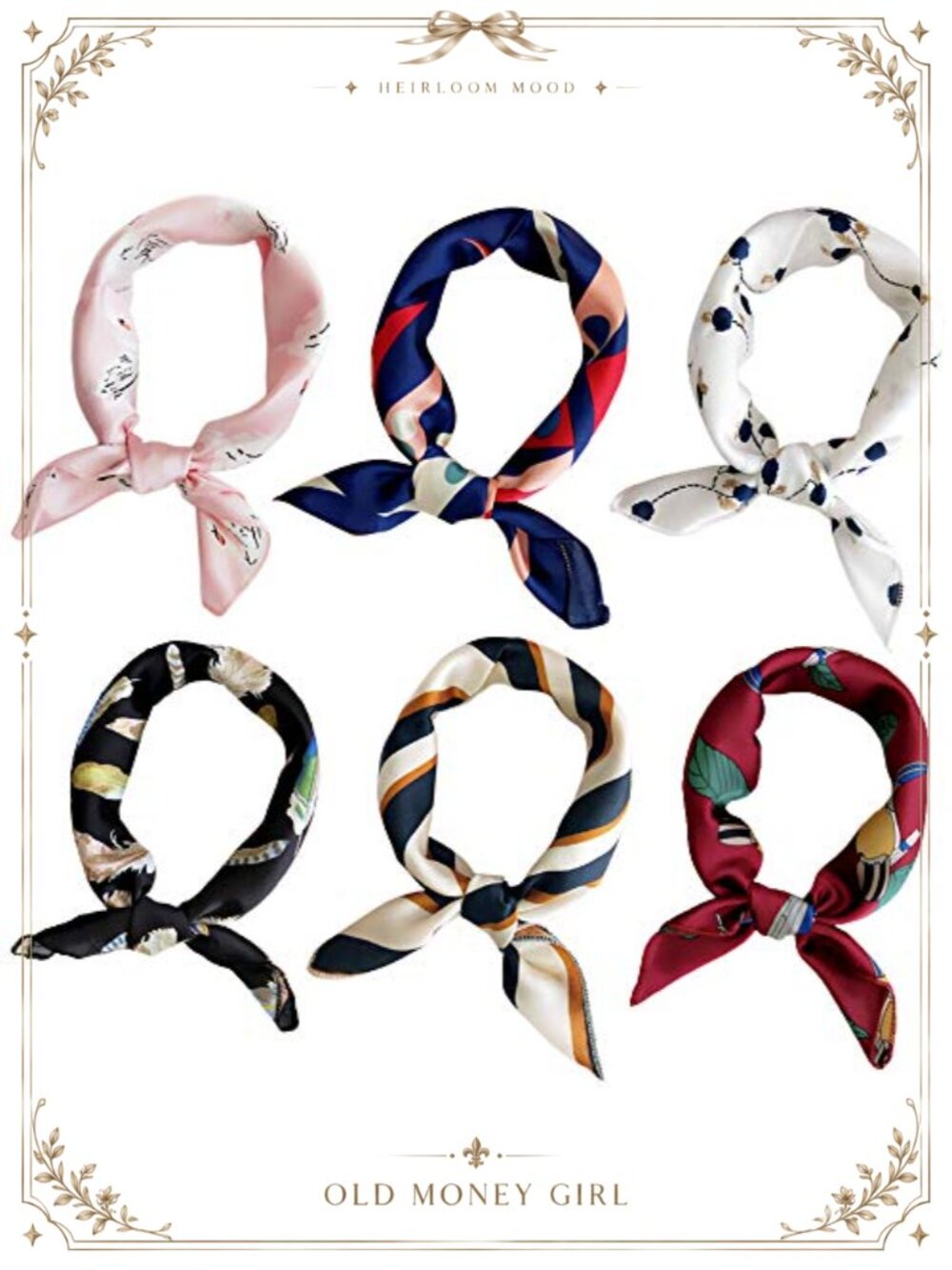 Silk Satin Square Scarf 19x19 Hair Neck Head Scarf Bandana Set of 6